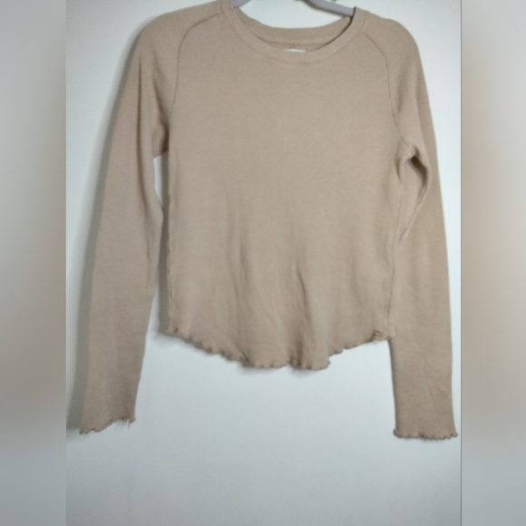 We The Free (Size M) Tan Round Neckline Stretch Waffle Knit LS Basic Layer Top - Picture 6 of 13